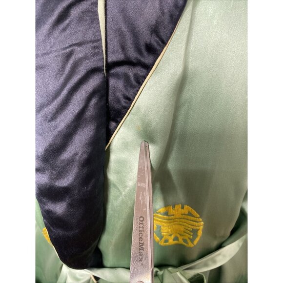 Vintage 100% Silk Kimono Robe Light Green Black XXL Embroidered Bird Floral Leaf - Picture 5 of 16